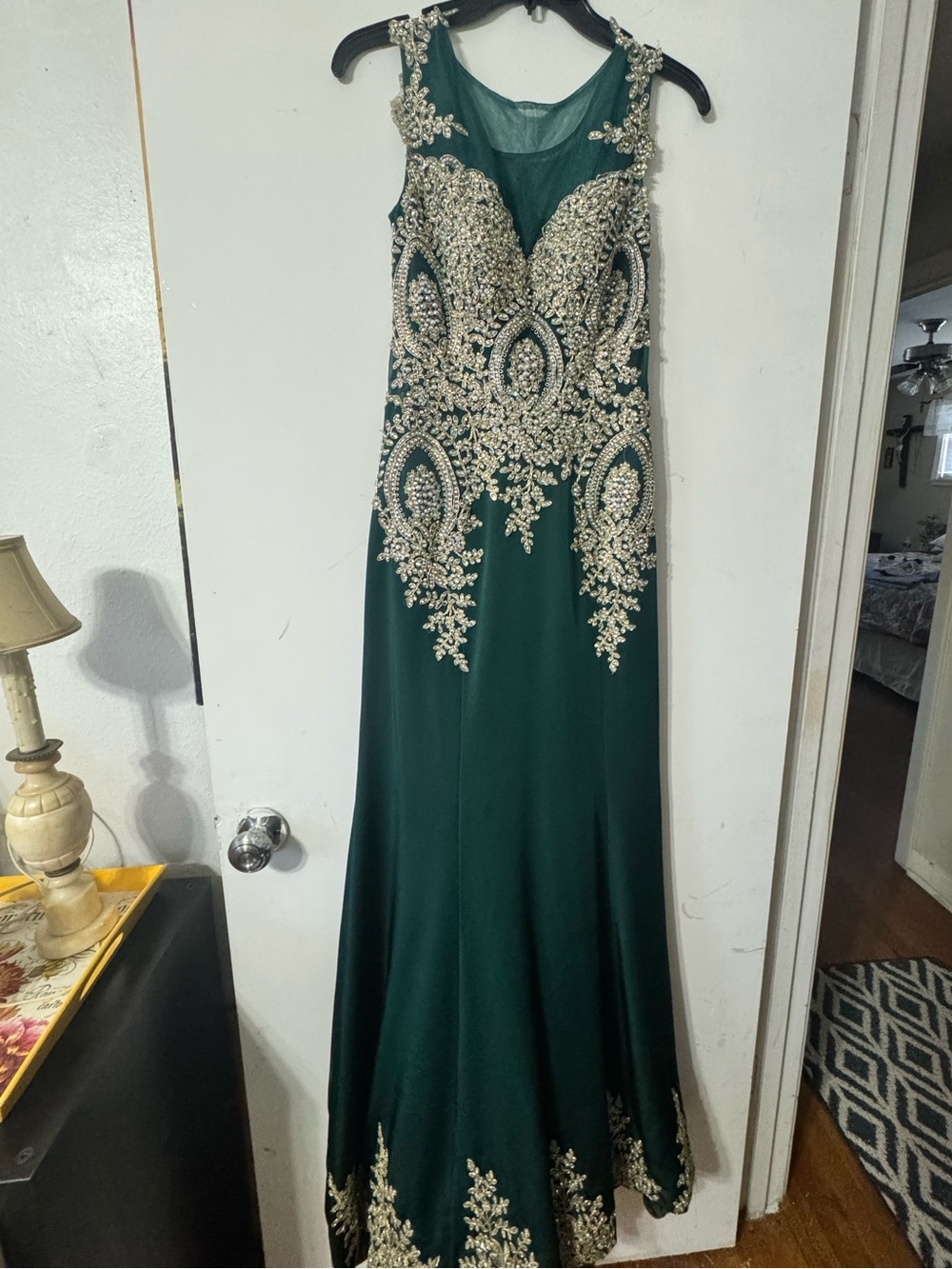Romance Couture Green Embellished Prom Gown with Beaded Detail